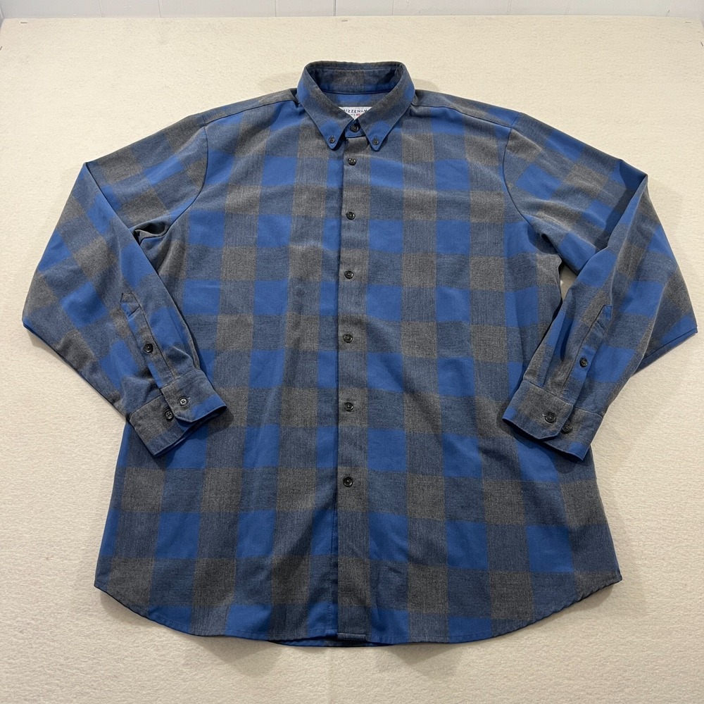 Mizzen+Main Shirt Mens Size  XXL Trim Fit‎ Gray Blue Check Long Sleeve